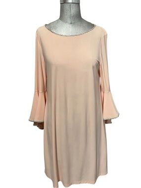 Msk Rhinestone-Trim Bell-Sleeve Dress Peach & Silver Size M